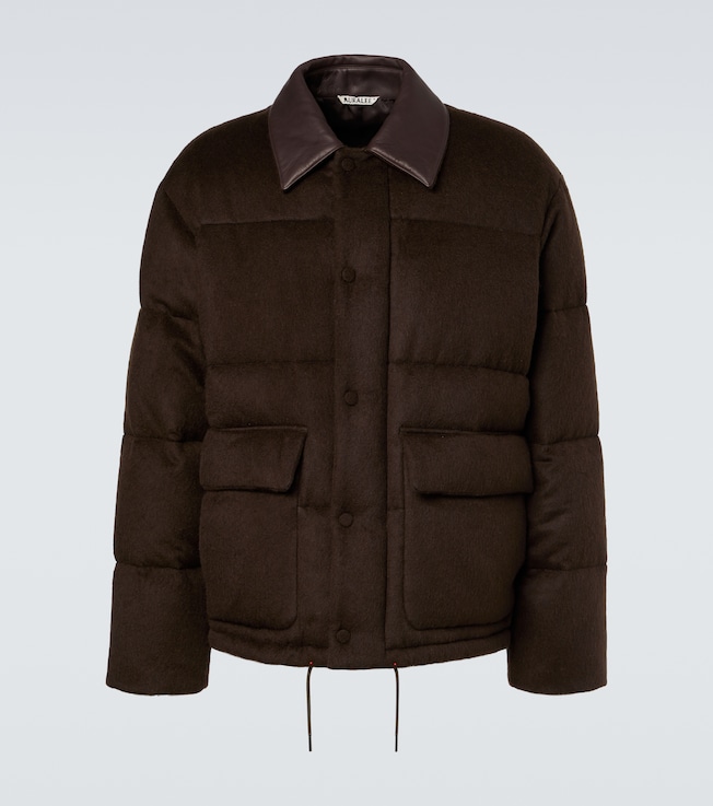 Leather-trimmed camel hair down jacket | Auralee