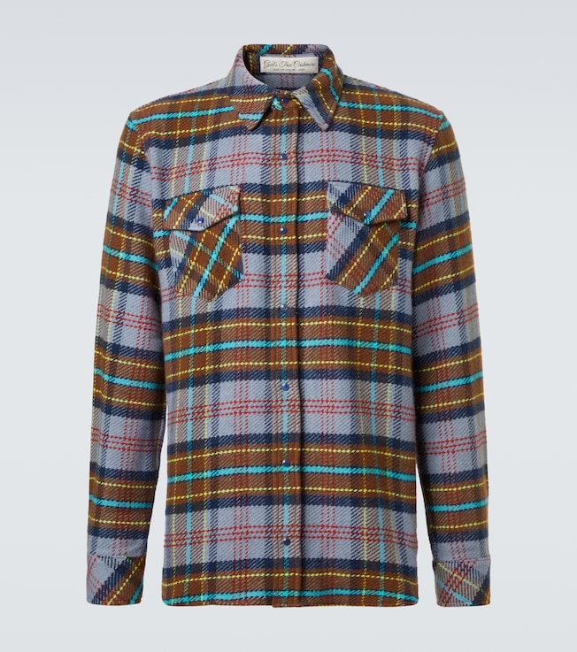 Plaid cashmere shirt with lapis lazuli | God's True Cashmere